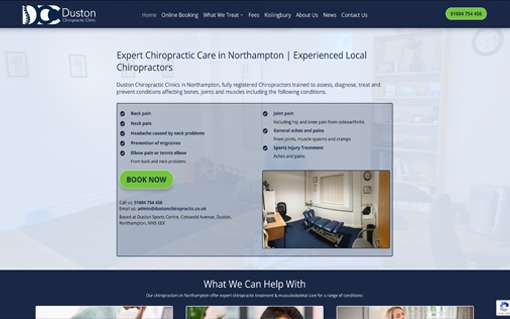 Homepage of duston chiropractic clinic website